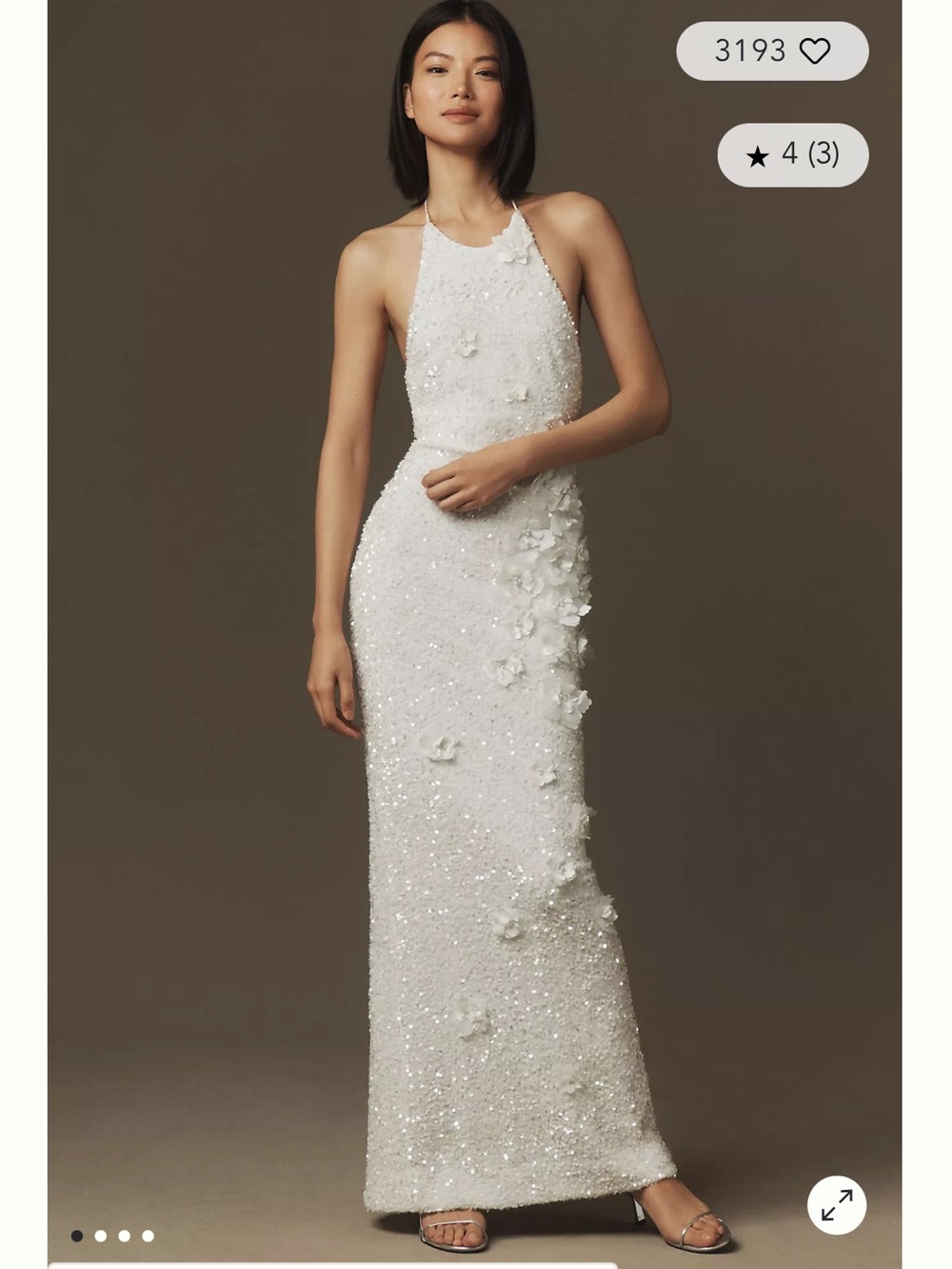 helsi brice white halter sequin 3d floral applique maxi gown dress size small - Picture 13 of 13